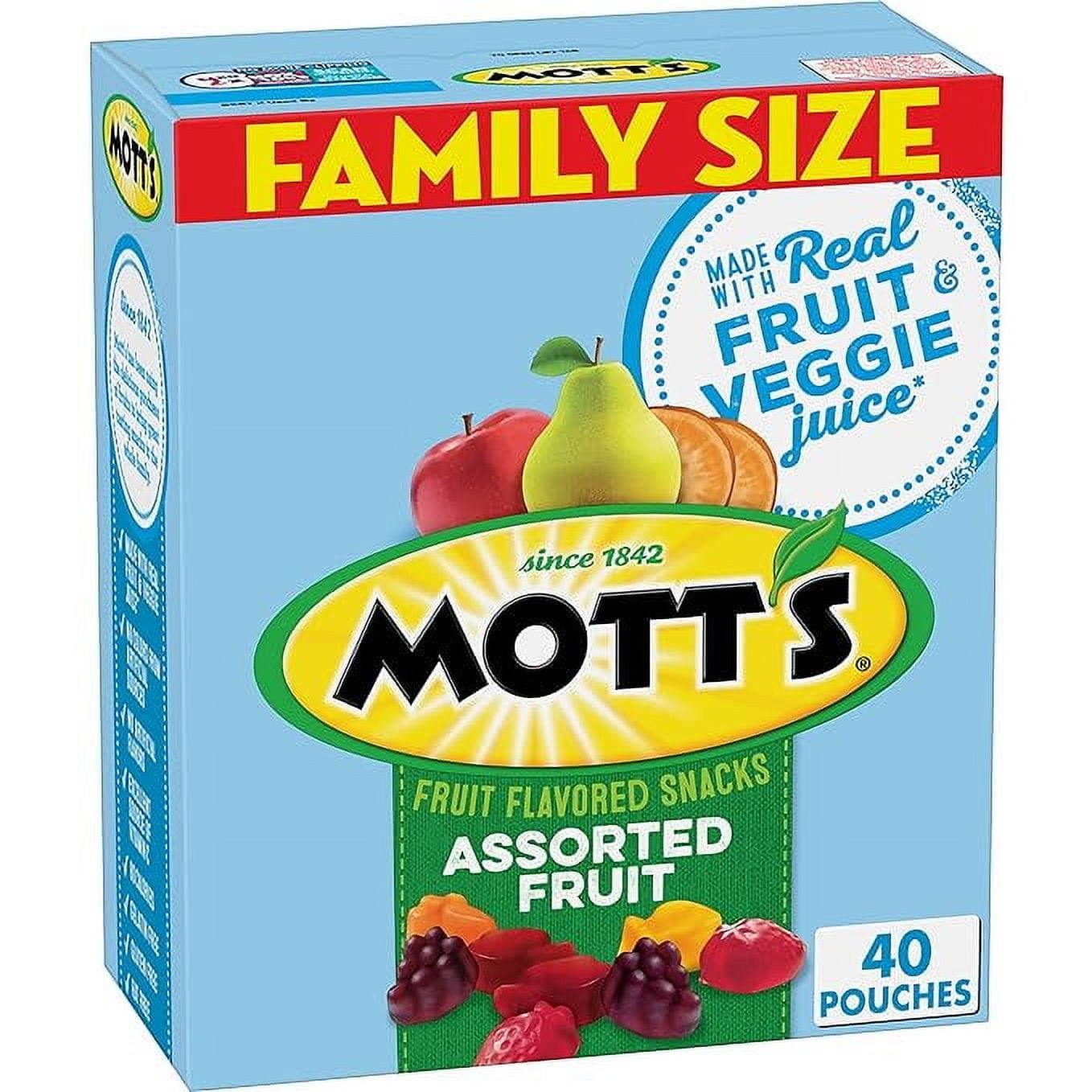 Mott's Assorted Fruit Snacks Family Pack, Gluten Free Gummies, Made with Fruit & Veggie Juice, Good Source of Vitamin C, Gelatin Free, 40 Count Individual Pouches, 32 oz( Pack of 2 )