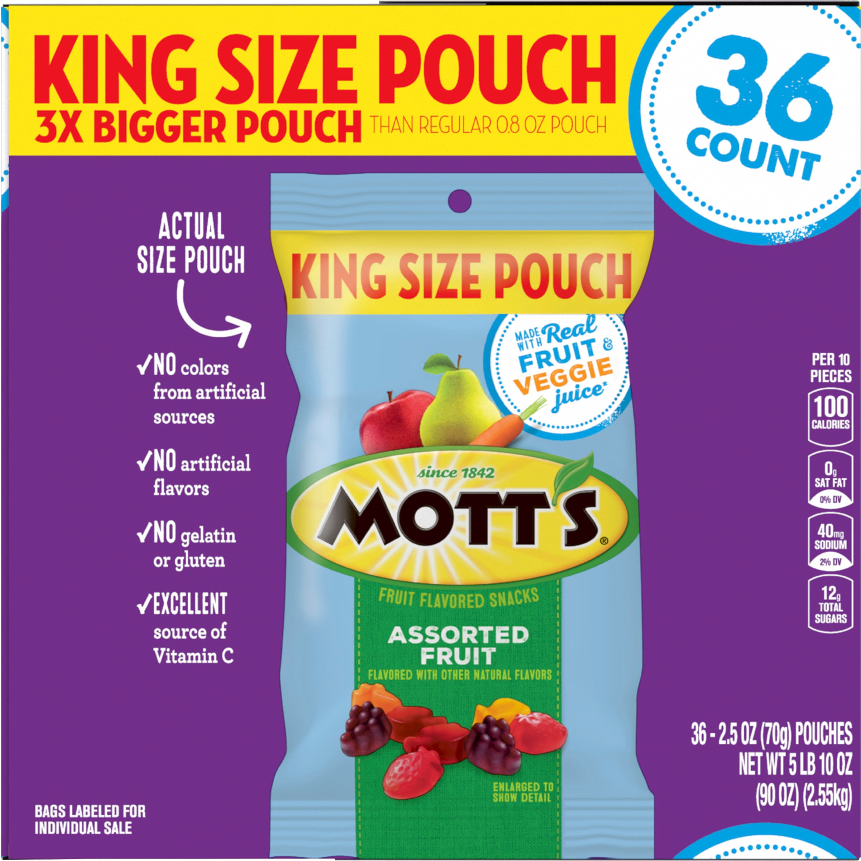 Mott's Assorted Fruit Snacks King Size Pouches - 36 ct