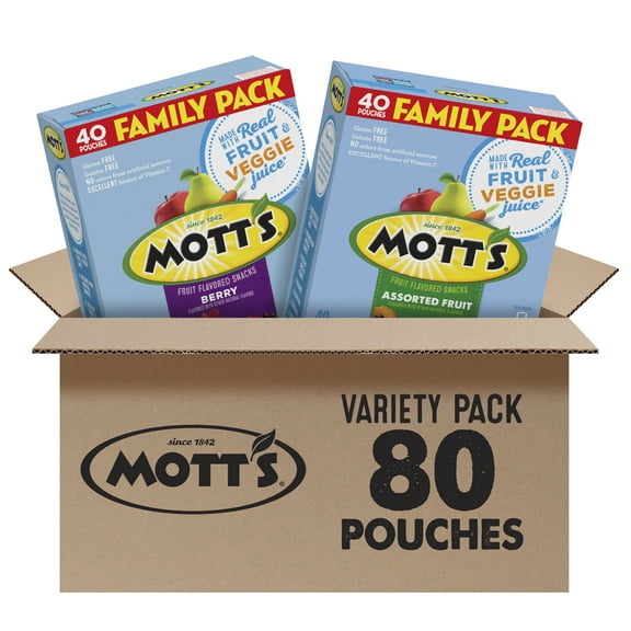 Mott’s Berry & Assorted Fruit Flavored Snacks, Family Pack, 64 oz (80 Pouches)