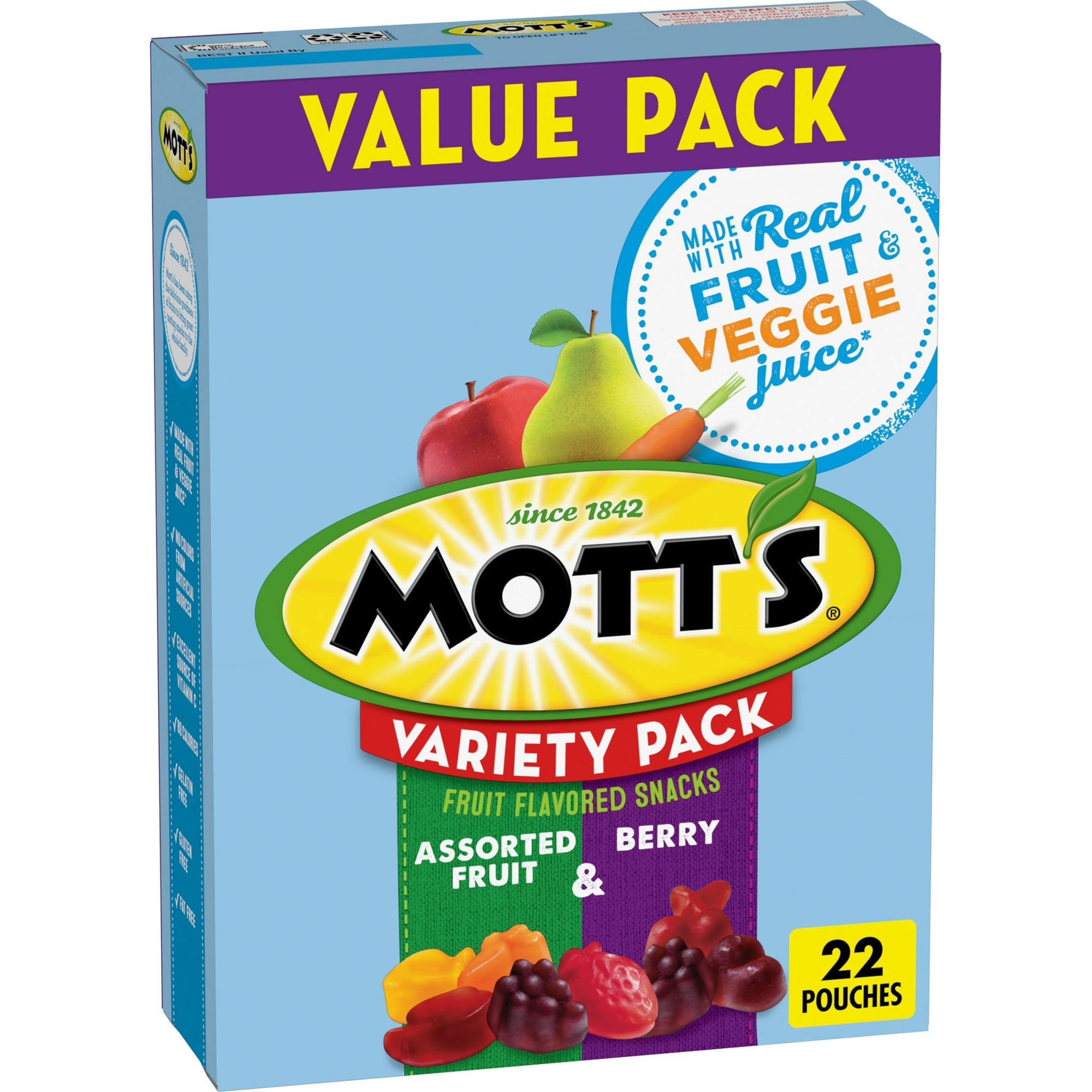 Mott's Berry and Assorted Fruit Flavored Snacks Gluten Free Value Pack 22 Ct 17.6 oz (Pack of 4)