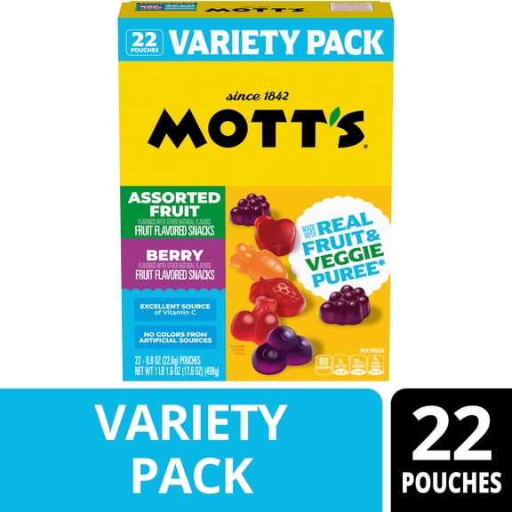 Mott's Assorted and Berry Fruit Flavored Snacks, Made with Real Fruit Puree (22 Pack)