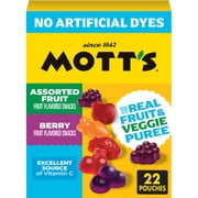 Mott's Assorted and Berry Fruit Flavored Snacks, Made with Real Fruit Puree (22 Pack)