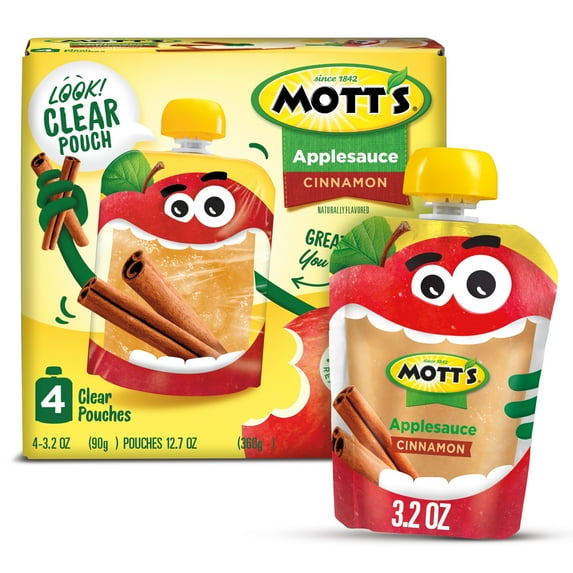 Mott's Cinnamon Applesauce, 3.2 oz, 4 Count Clear Pouches