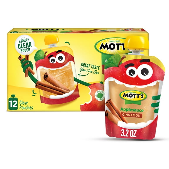 Mott's Cinnamon Applesauce, 3.2 oz, 12 Count Clear Pouches