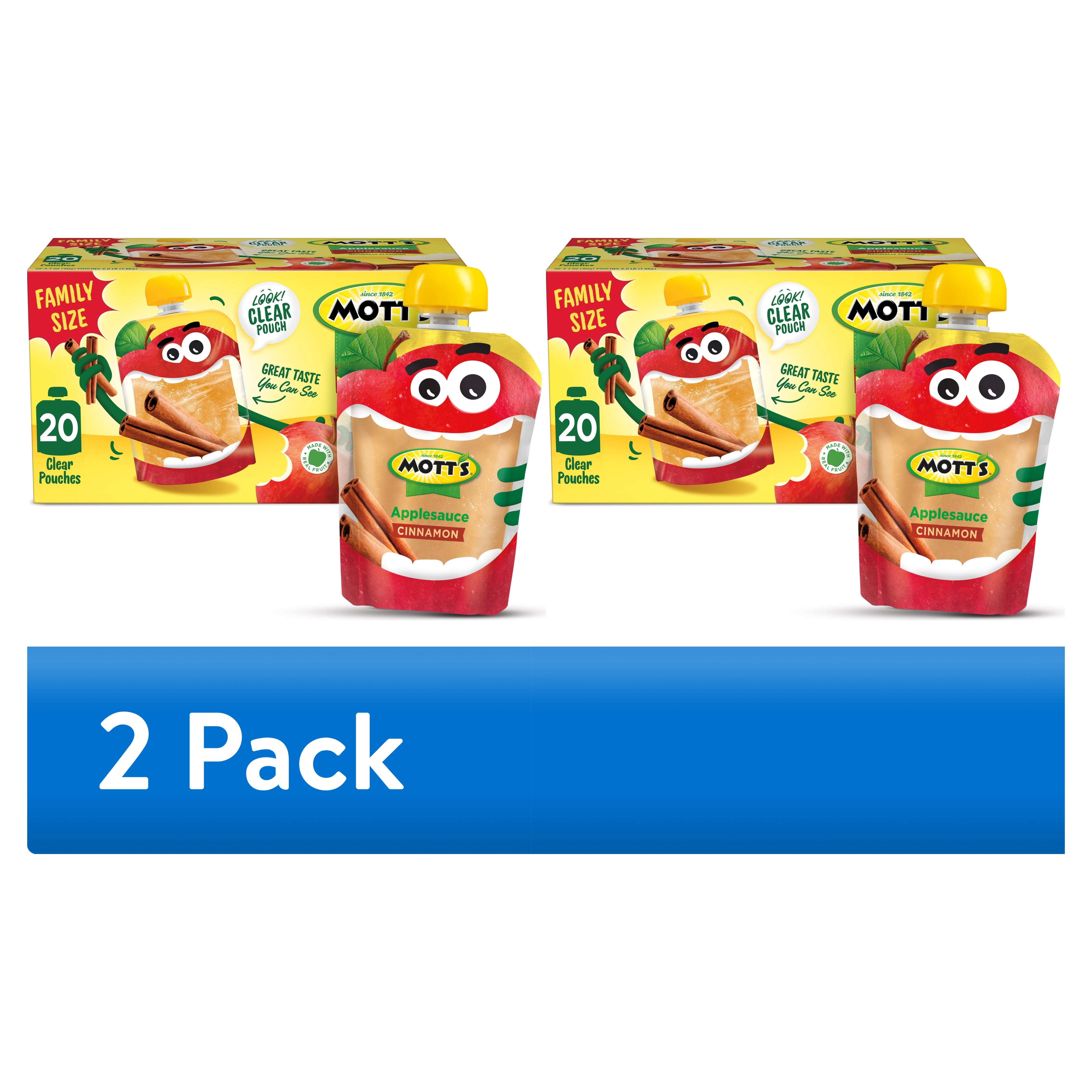 (2 pack) Mott's Cinnamon Applesauce, 3.2 oz, 20 Count Clear Pouches