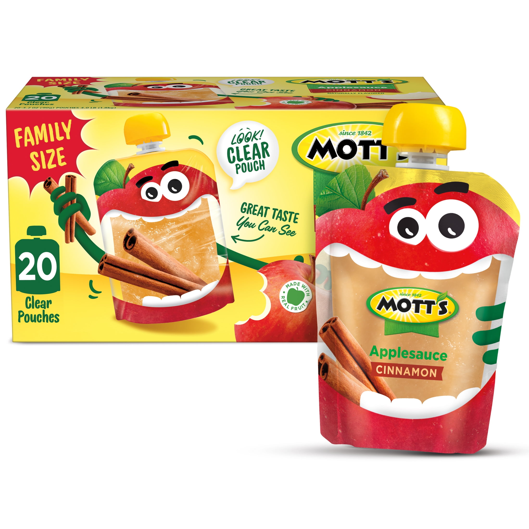 Mott's Cinnamon Applesauce, 3.2 oz, 20 Count Clear Pouches