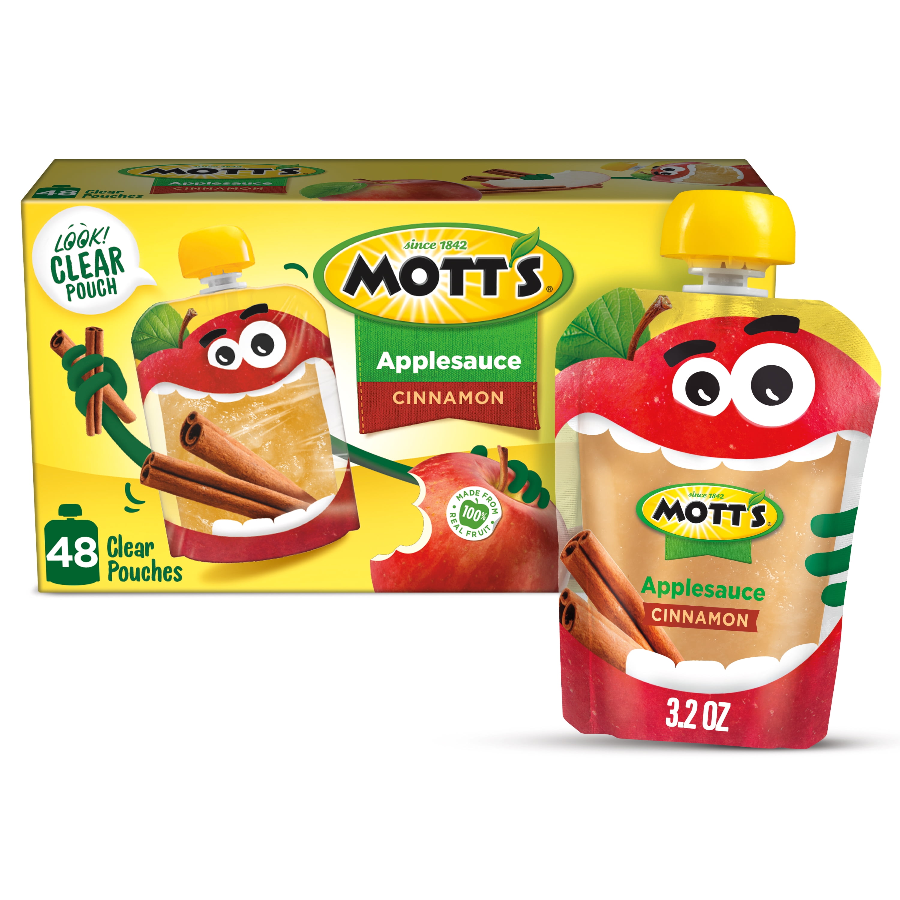 Mott's Cinnamon Applesauce, 3.2 oz, 48 Count Clear Pouches (4 Packs of 12)