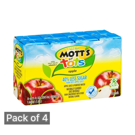 Mott's For Tots, Apple Juice & Purified Water Juice Box, 6.75 fl oz, 8-Count (Pack of 4)