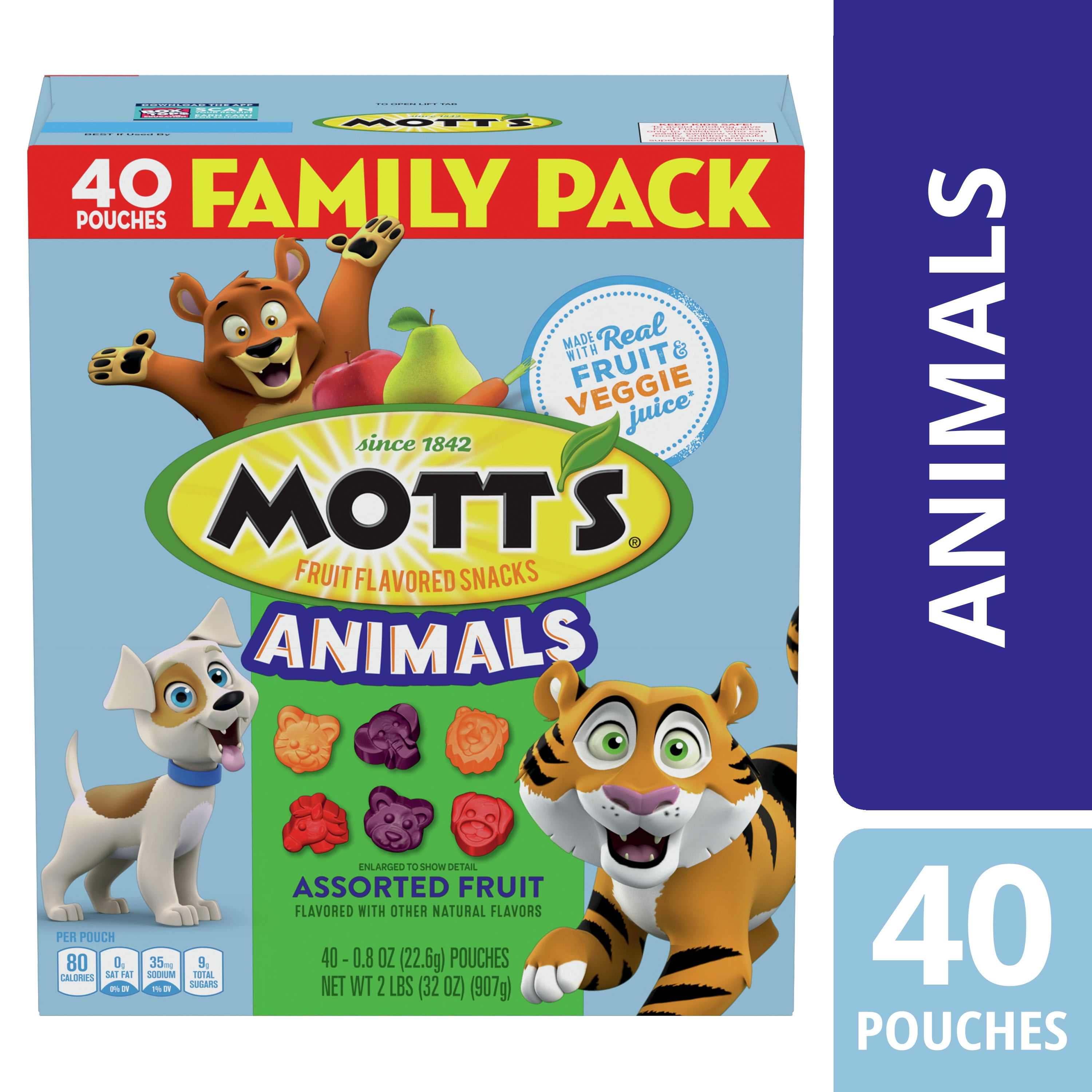 Mott's Fruit Flavored Snacks, Animals Assorted Fruit, Gluten Free, 40