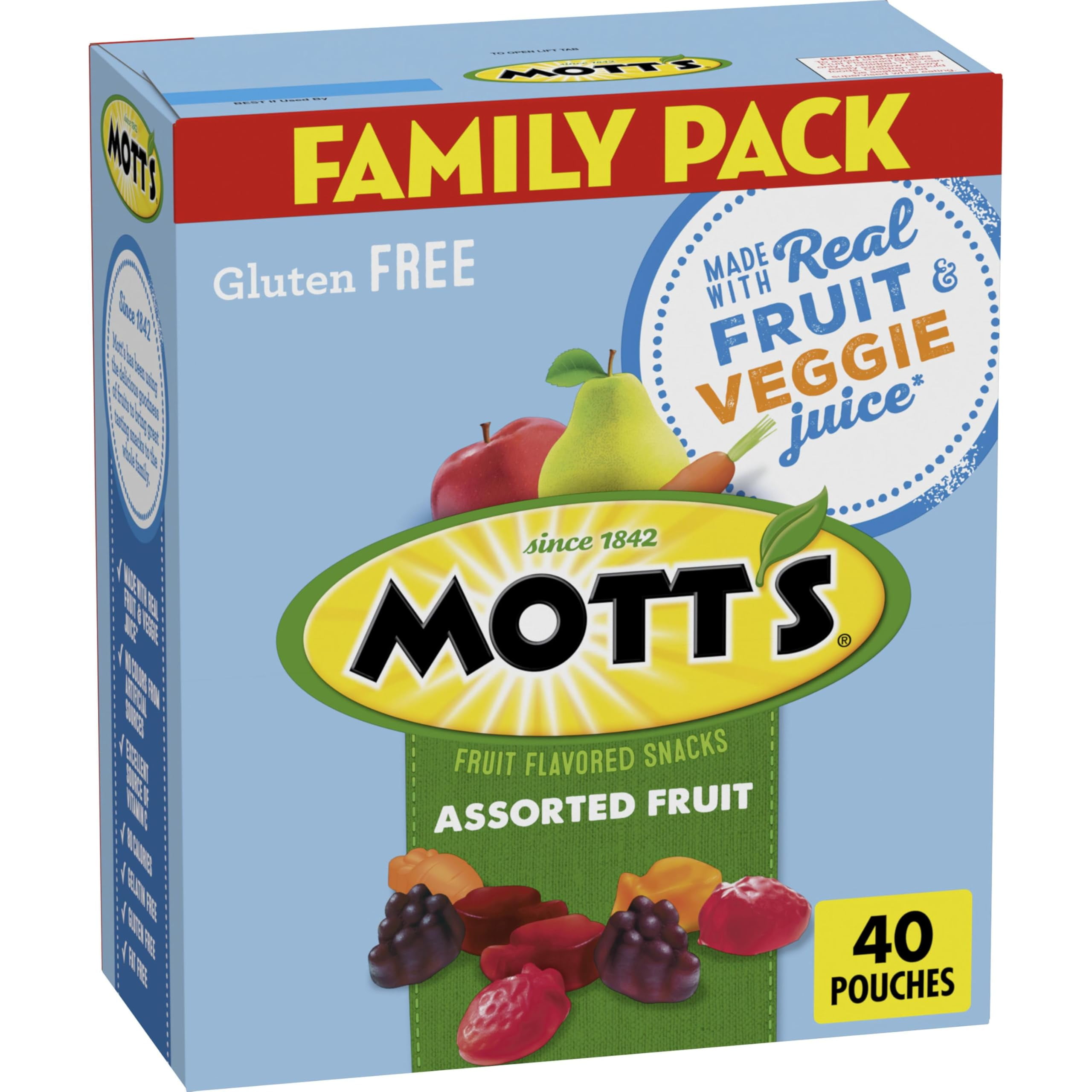 Mott's Fruit Flavored Snacks, Assorted Fruit, Gluten MDH1Free Snack, Family Pack, 40 Ct, 32 oz