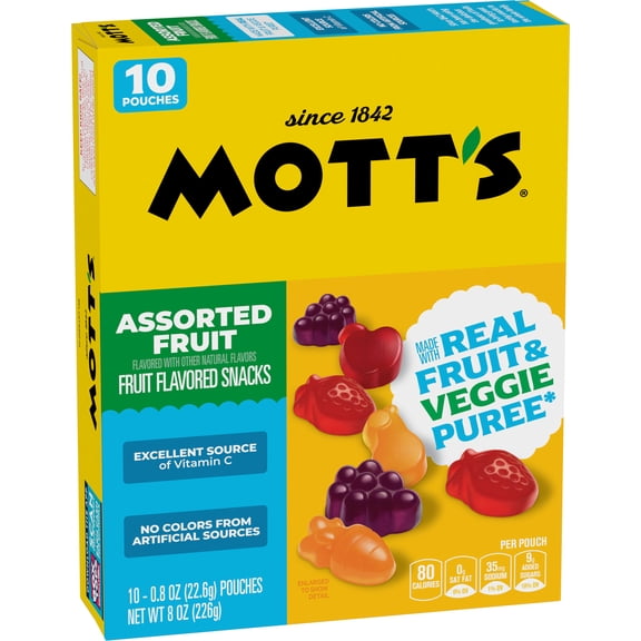 Mott's Gluten Free Assorted Fruit Flavored Snacks, Made with Real Fruit Puree (10 Pack)