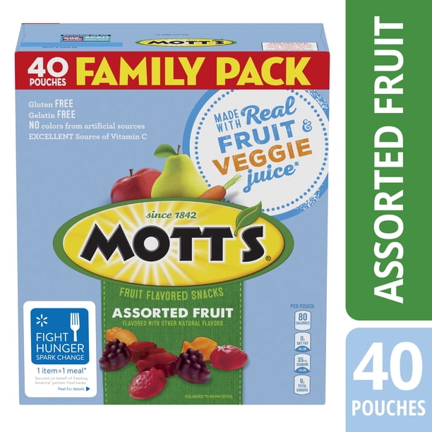 Mott's Fruit Flavored Snacks, Assorted Fruit, Pouches, 0.8 oz, 40 ct - dental office supplies