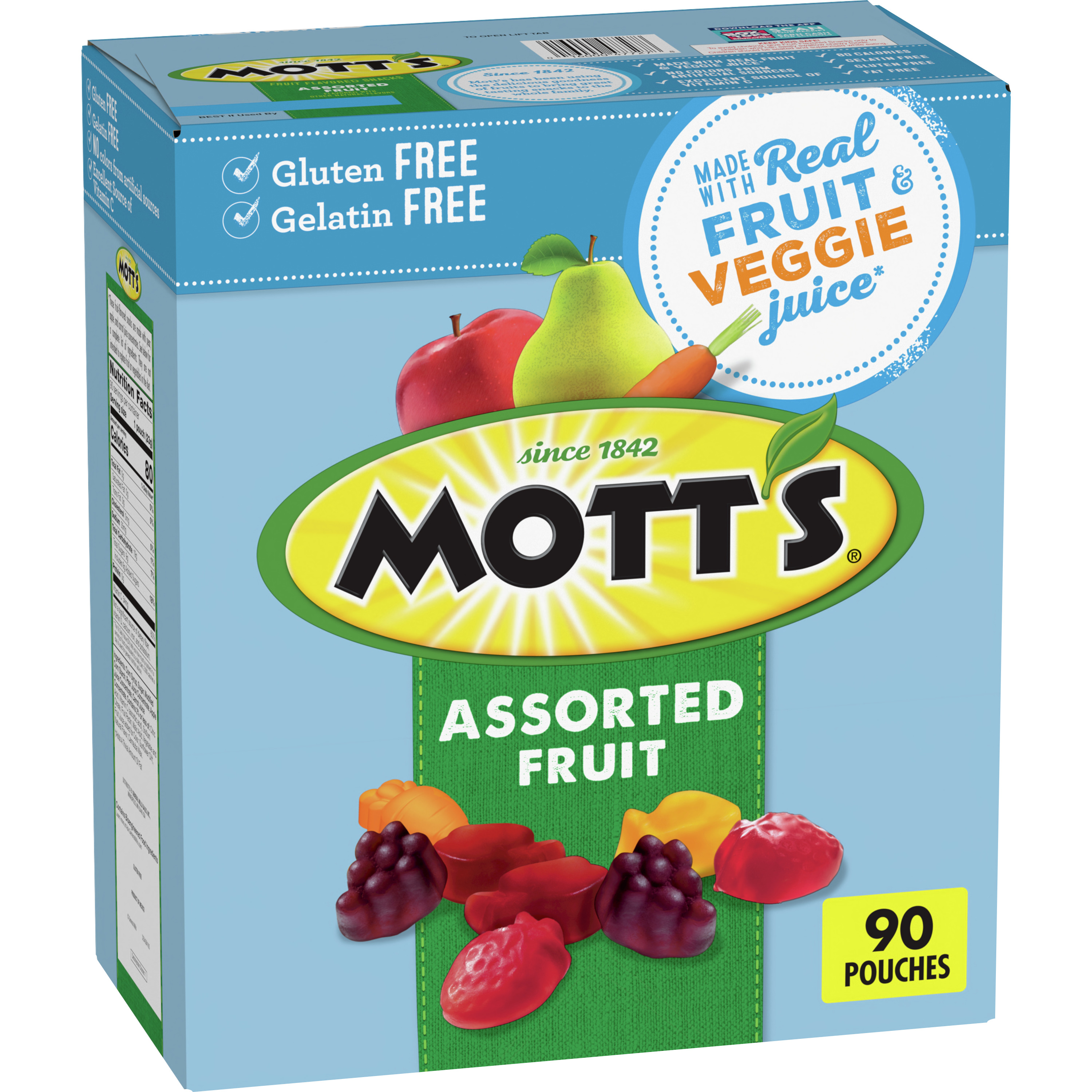 Mott's Fruit Flavored Snacks, Assorted Fruit, Pouches, 0.8 oz, 90 ct - image 1 of 9