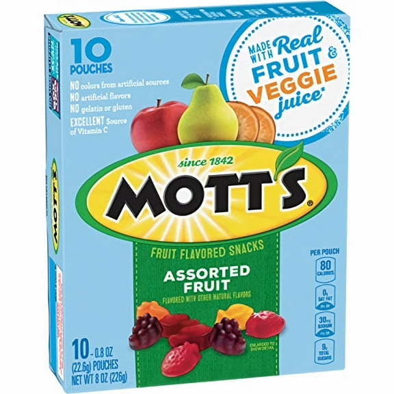 Mott's Fruit Flavored Snacks, Assorted Fruit Pouches 0.8 oz (Pack of 3)