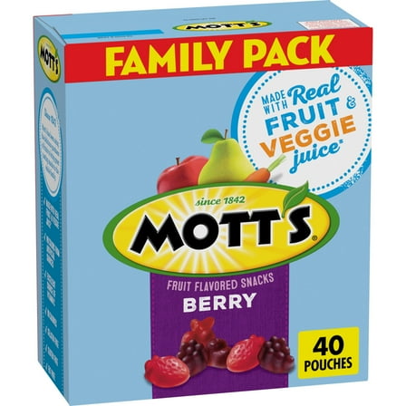 Mott's Fruit Flavored Snacks, Berry, Stocking Stuffers, Gluten Free, 40 Count, 32 oz