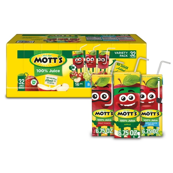 Mott's 100% Apple Juice Variety Pack, 6.75 fl oz, 32 Count Boxes