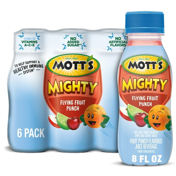 Mott's Mighty Flying Fruit Punch Juice, 8 fl oz, 6 Count Bottles