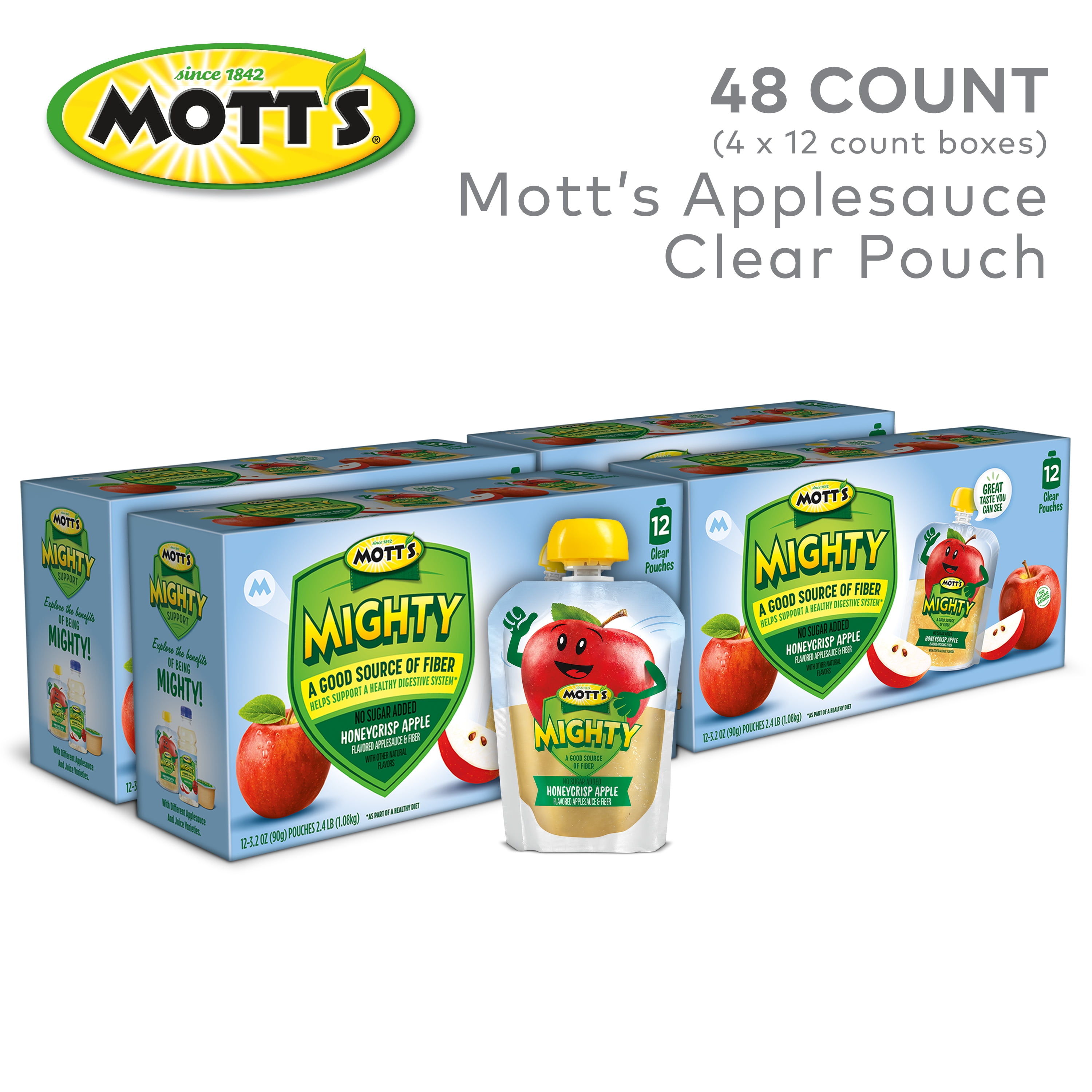 Mott's Mighty Honeycrisp Apple Applesauce, 3.2 oz, 48 Count Clear