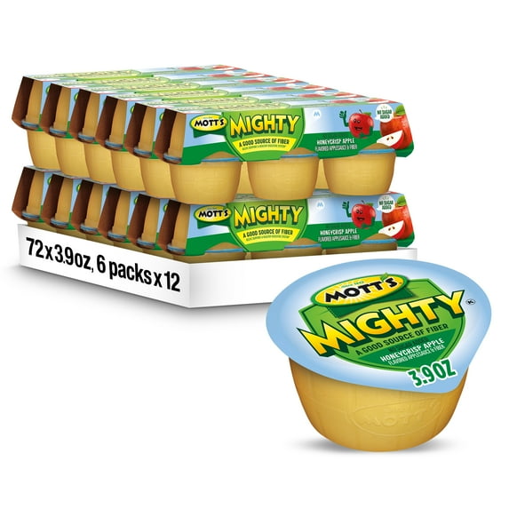 Mott's Mighty Honeycrisp Apple Applesauce, 3.9 oz, 72 Count Cups (12 Packs of 6)