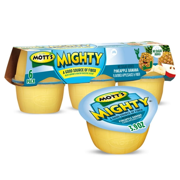 Mott's Mighty No Sugar Added Pineapple Banana Applesauce, 3.9 oz, 6 Count Cups