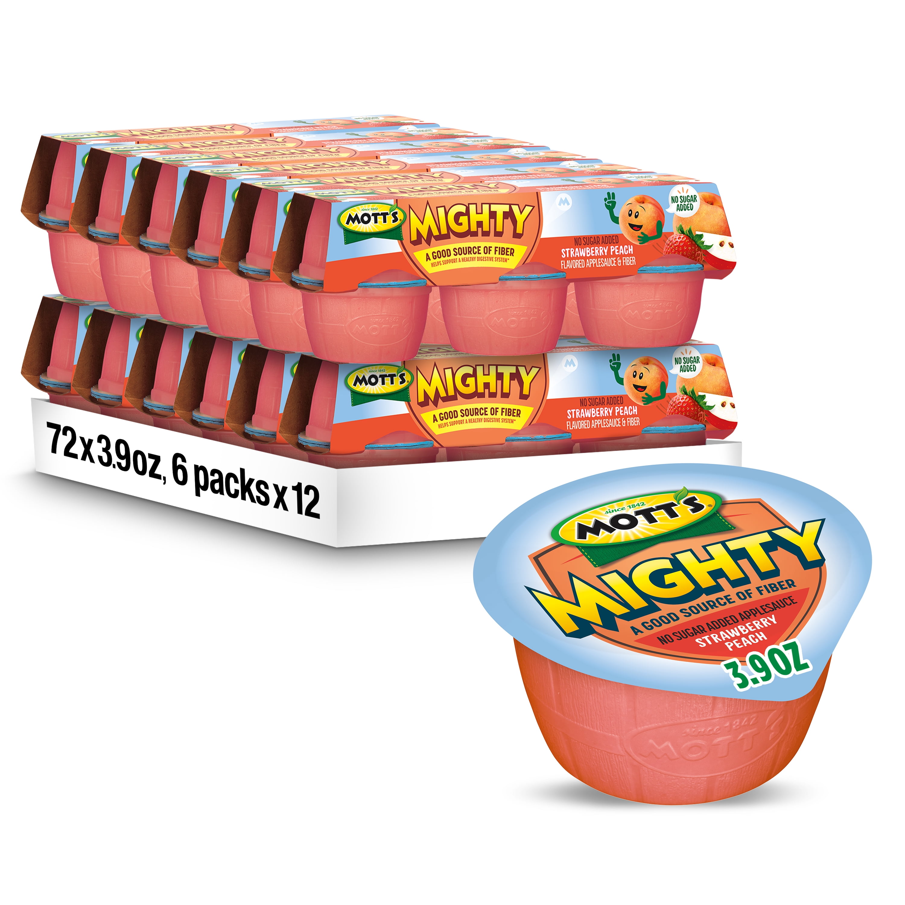 Mott's Mighty Strawberry Peach Applesauce, 3.9 oz, 72 Count Cups (12 Packs of 6)