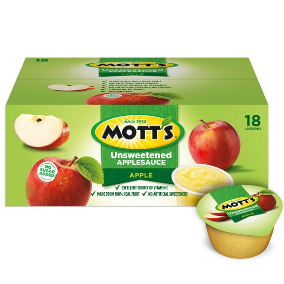 Mott's No Sugar Added Applesauce, 3.9 oz, 18 Count Cups