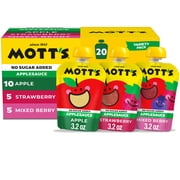 Mott's No Sugar Added Applesauce Variety Pack, 3.2 oz, 20 Count Clear Pouches