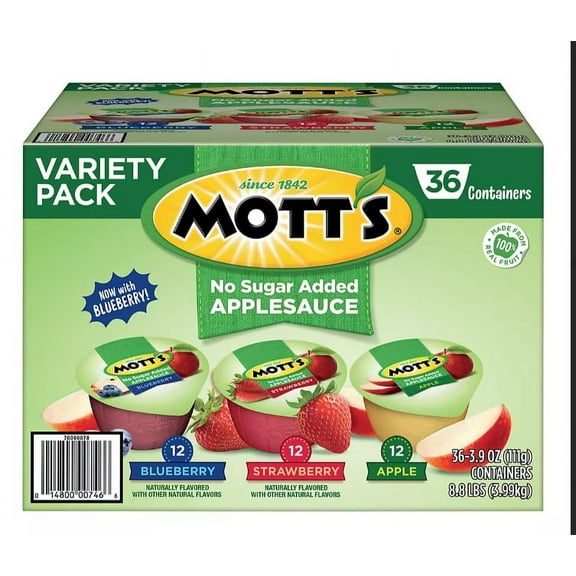 Mott's No Sugar Added Applesauce Variety Pack Cups, 36 pk./3.9 oz.