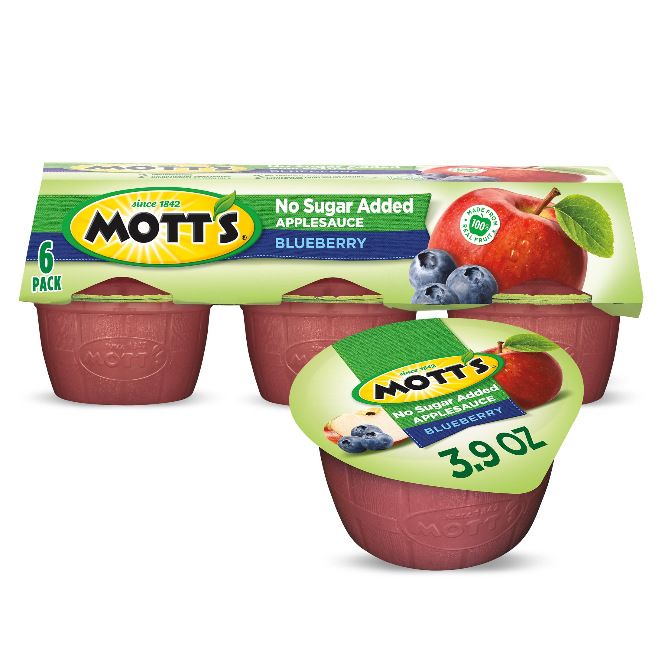 Mott's No Sugar Added Blueberry Applesauce, 3.9 oz, 6 Count Cups