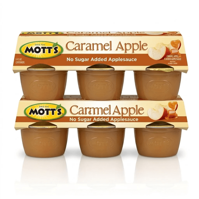 Sugar Technology Mott's No Sugar Added Caramel Apple Applesauce, 3.9 oz, 6 Count Cups, 2 ...