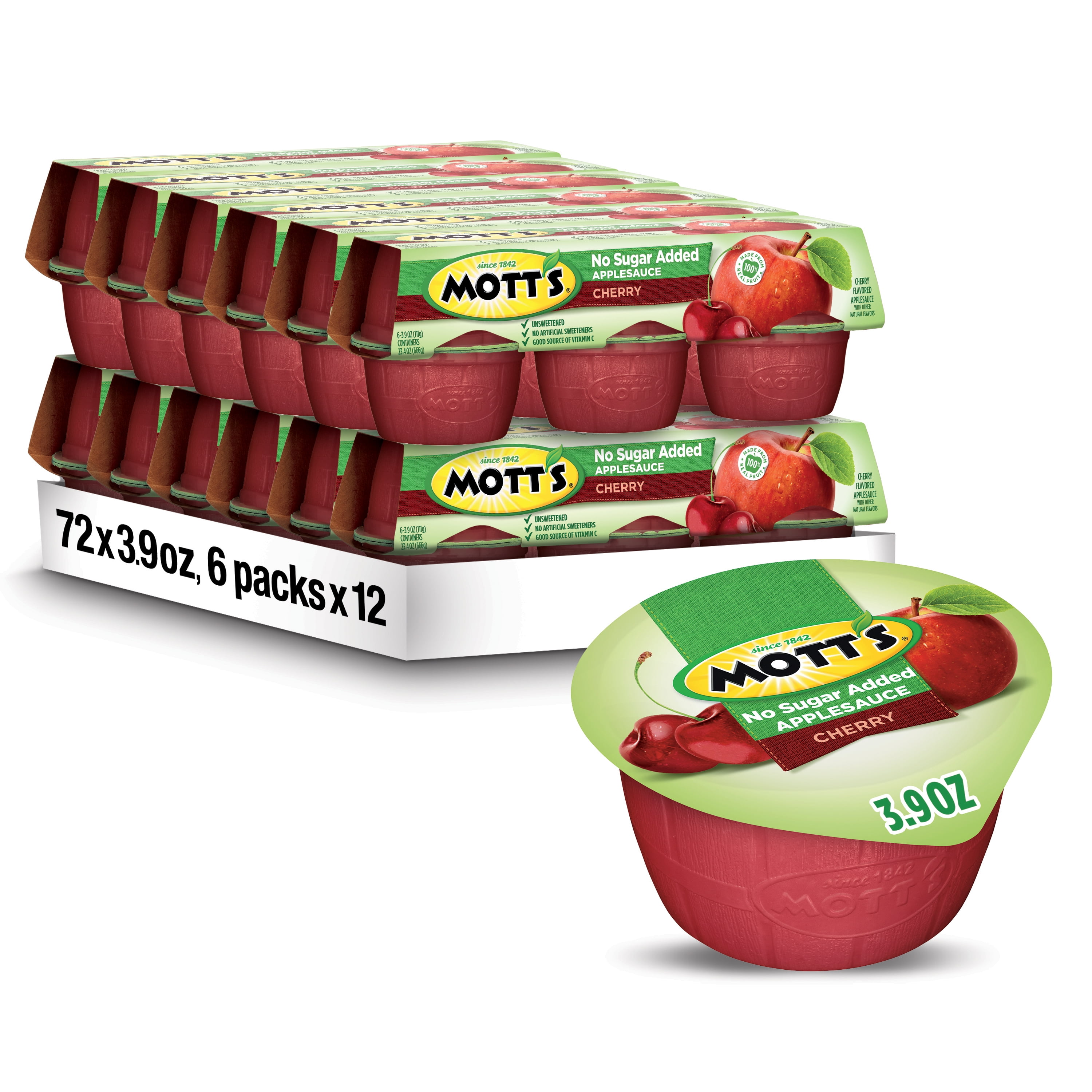 Mott's No Sugar Added Cherry Applesauce, 3.9 oz, 72 Count Cups (12