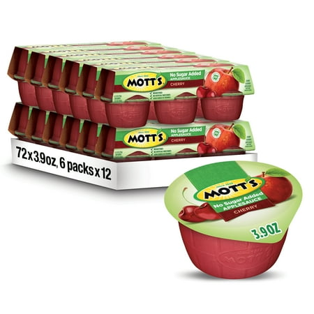 Mott's No Sugar Added Cherry Applesauce, 3.9 oz, 72 Count Cups (12 Packs of 6)