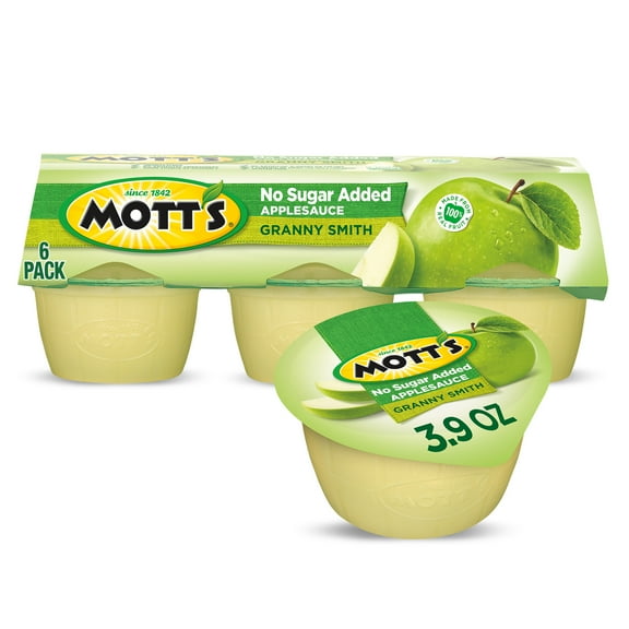 Mott's No Sugar Added Granny Smith Applesauce, 3.9 oz, 6 Count Cups