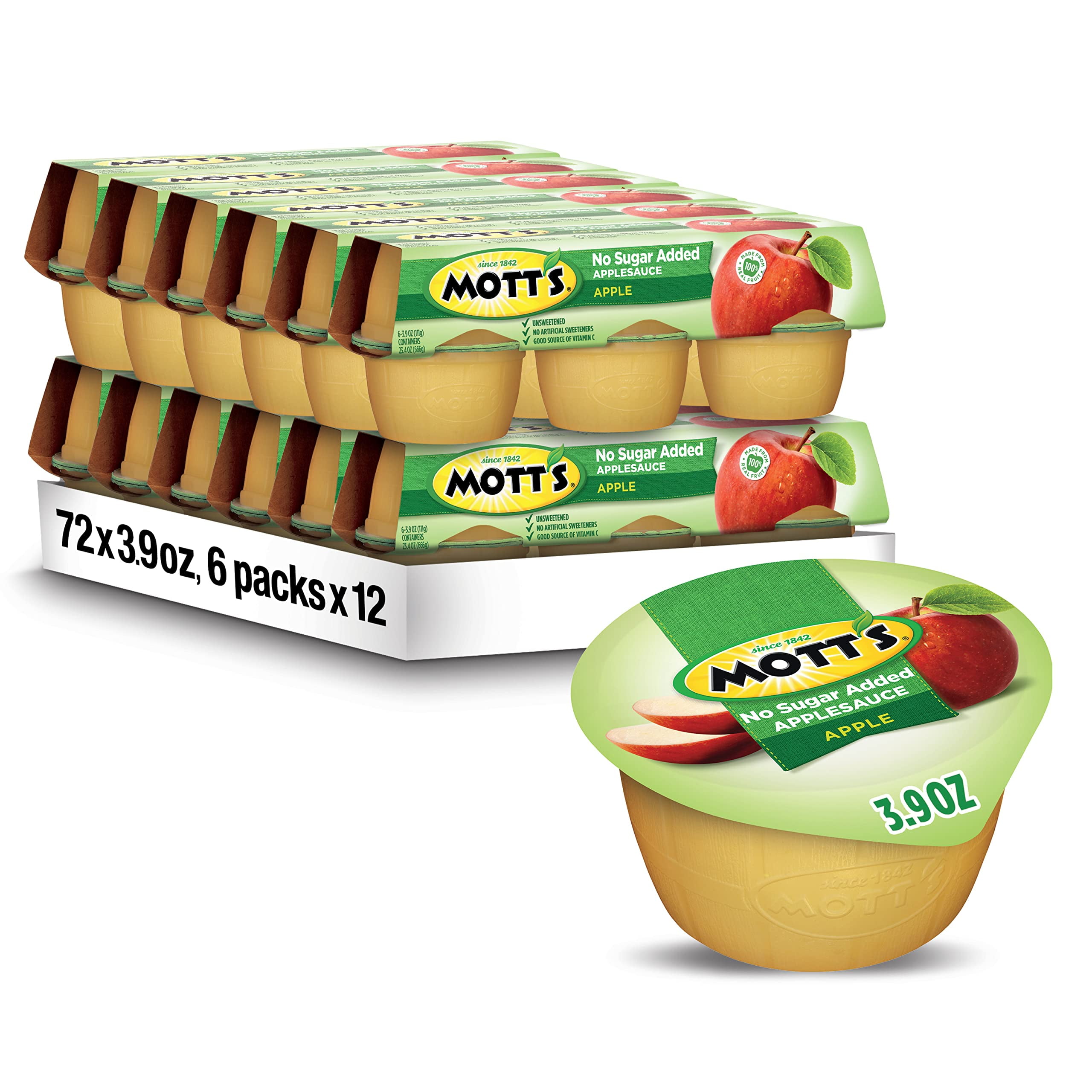 Mott's No Sugar Added MMF7 Applesauce, 3.9 Oz Cups, 72 Count (12 Packs