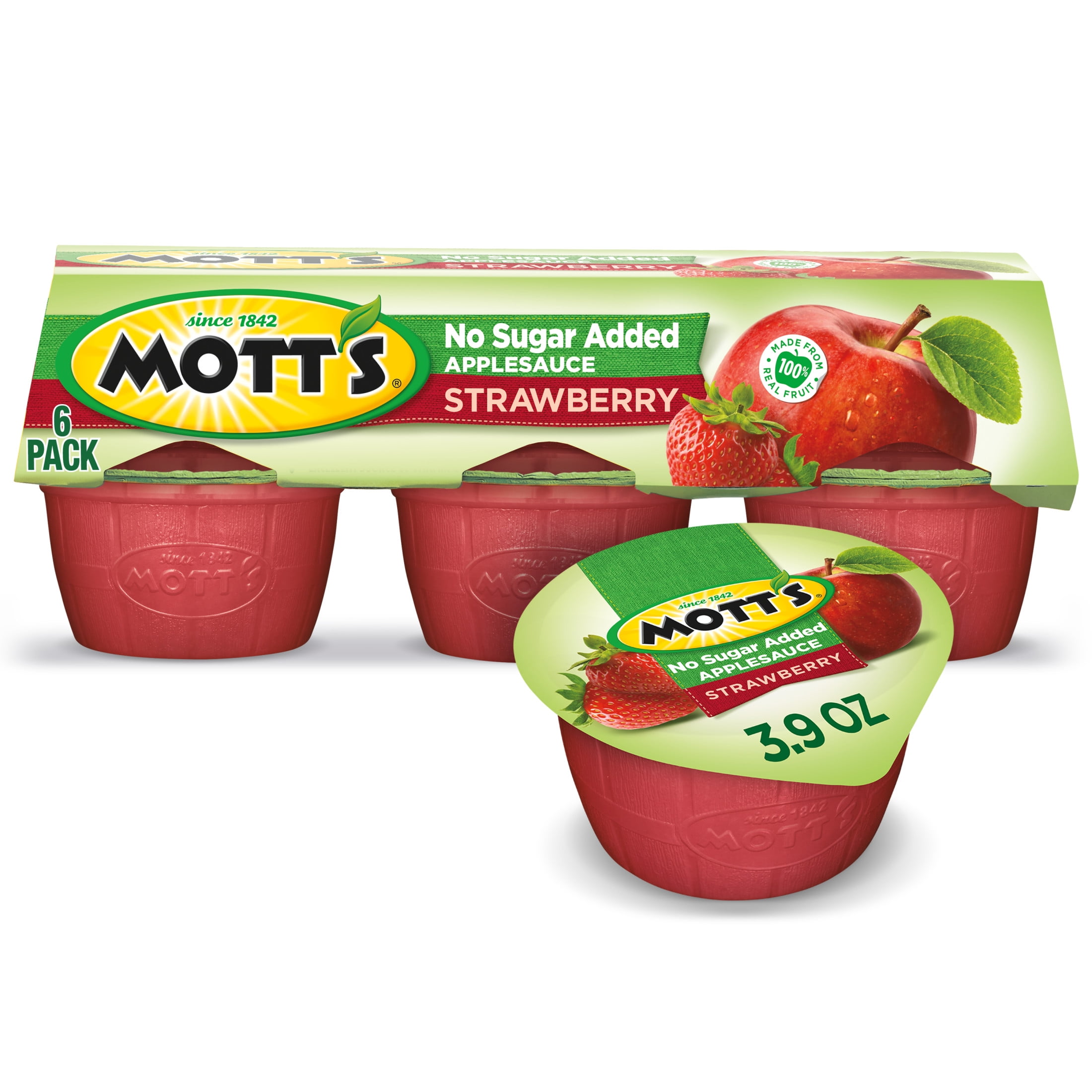 Mott's No Sugar Added Strawberry Applesauce, 3.9 oz, 6 Count Cups