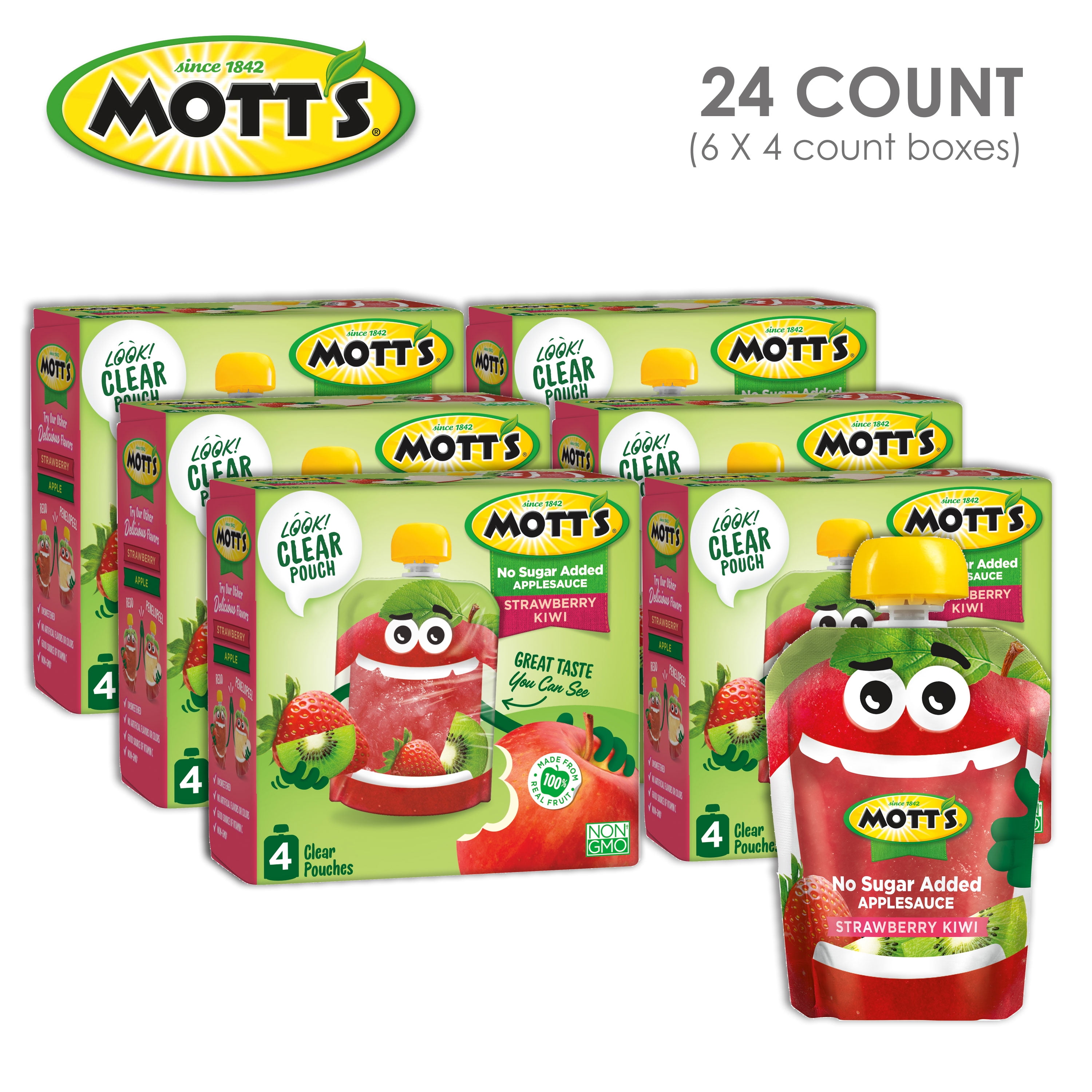 Mott's No Sugar Added Strawberry Kiwi Applesauce, 3.2 oz, 24 Count