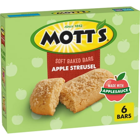 (4 pack) Mott's Soft Baked Bars, Apple Streusel, Made With Applesauce, 6 Count, 5.76 oz