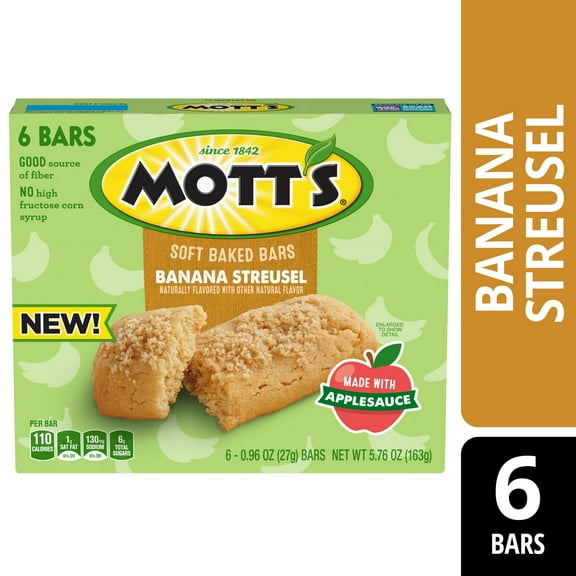 Mott's Soft Baked Bars, Banana Streusel, Made With Applesauce, 6 Count, 5.76 oz pack of 2