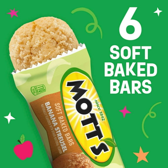 Mott's Soft Baked Bars, Banana Streusel, Made with Applesauce, 6 Ct, 5.76 oz