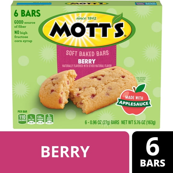 Mott's Soft Baked Bars, Berry, Made with Applesauce, 6 Count, 5.76 oz