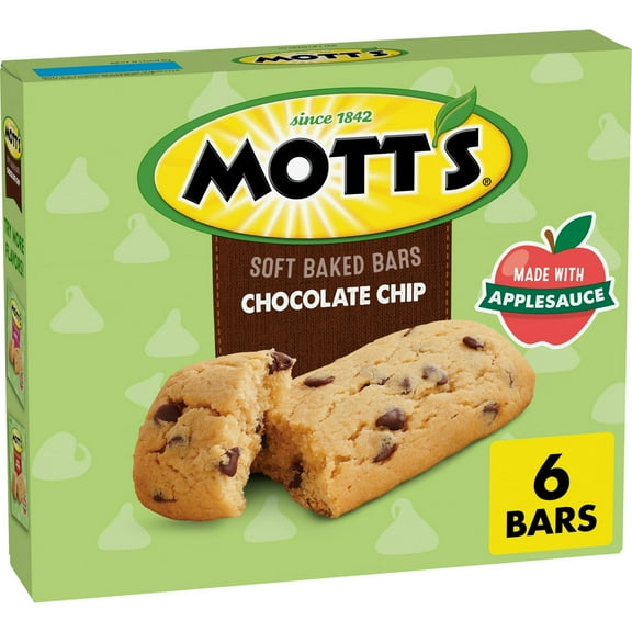 Mott's Soft Baked Bars, Chocolate Chip, Made with Applesauce, 6 Count, 5.76 oz(2 Packs)