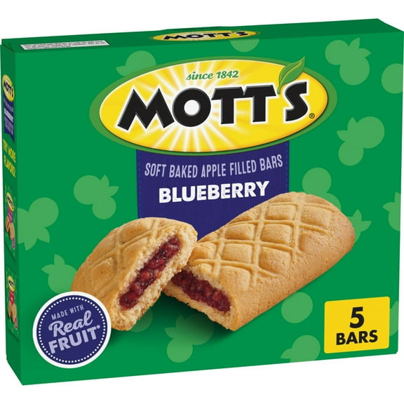 Mott's Soft Baked Apple Filled Bars, Blueberry Flavor Snacks, 5 Ct, 6.55 oz