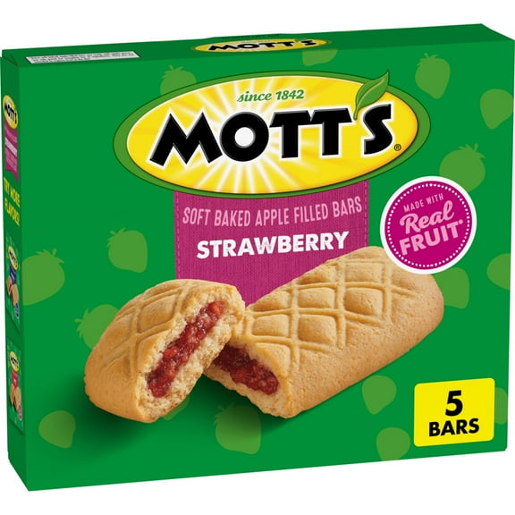 Mott's Soft Baked Apple Filled Bars, Strawberry Flavor Snacks, 5 Ct, 6.55 oz