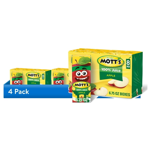 (4 pack) Mott's 100% Juice Original Apple Juice, 6.75 fl oz, 8 Count Boxes