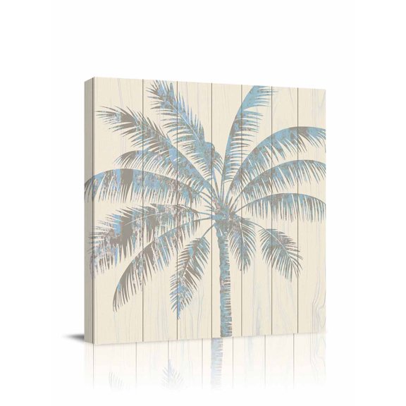 Mottled Palm Trees Canvas Wall Art, Tropical Plant Retro Wood Grain Framed Wall Decor Modern Artwork Prints Painting for Living Room, Bedroom, Kitchen & Cafe Decor 12x12 Inch