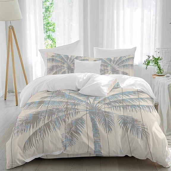 Mottled Palm Trees Queen Size Comforter Set, Tropical Plant Retro Wood Grain Bedding for All Seasons, 4 Pcs Bed Set, 1Quiltcover (90"x92") ,1Sheet(94"x116"), 2Pillowcases (30"x20")
