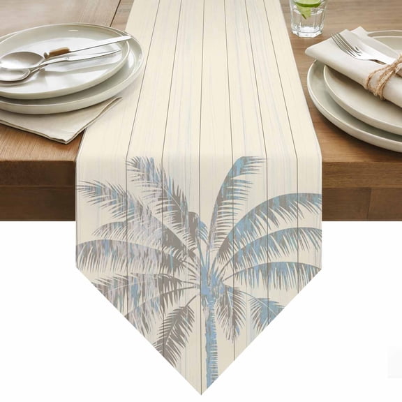 Mottled Palm Trees Table Runner 36 Inches Long Tropical Plant Retro Wood Grain Table Runners for Dining Room Tabletop Dresser Scarf Home Party Banquet Wedding Holiday Decoration