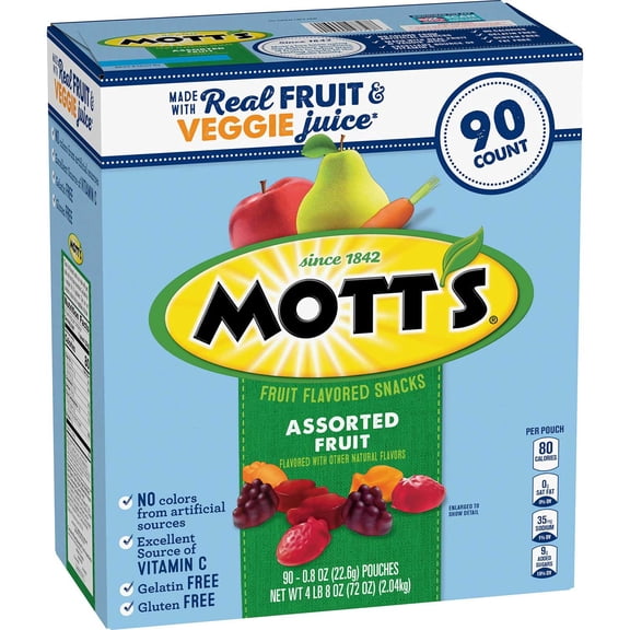 Motts Assorted Fruit Flavored Snacks, 0.8 oz., 90 pk.