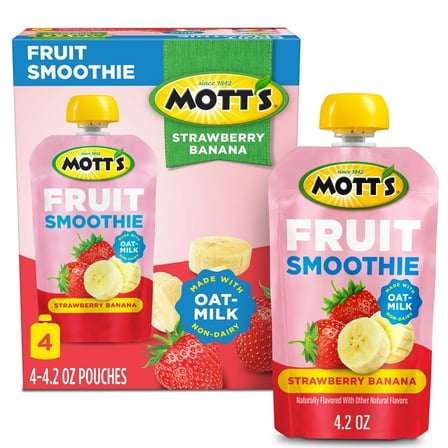 Mott’s Fruit Smoothie Strawberry Banana, 4.2 oz, 4 Pack Clear Pouches