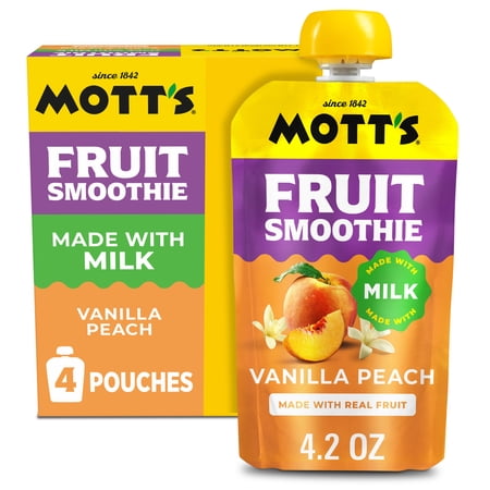 Mott’s Fruit Smoothie Vanilla Peach, 4.2 oz, 4 Pack Pouches